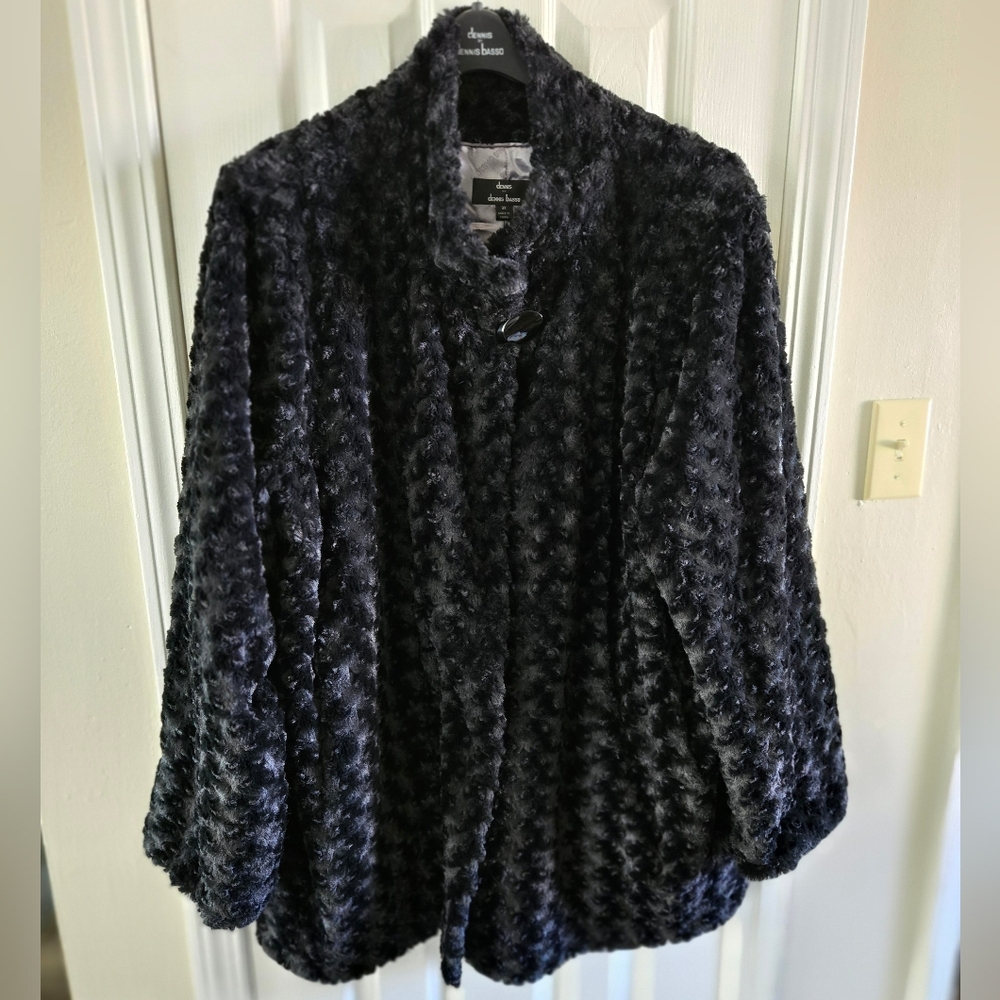 Dennis Basso Womens Elegant Black Faux Fur Coat 3X